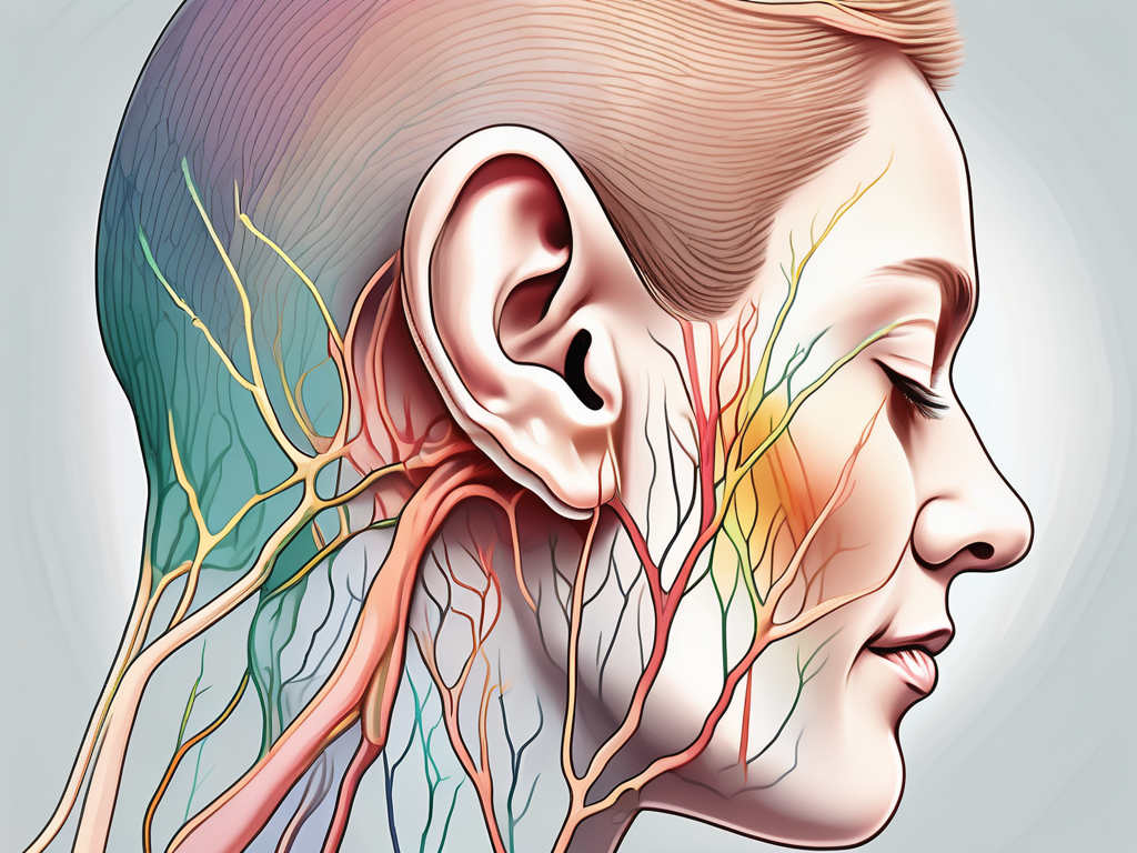 An ear with detailed auricular nerves being gently stretched