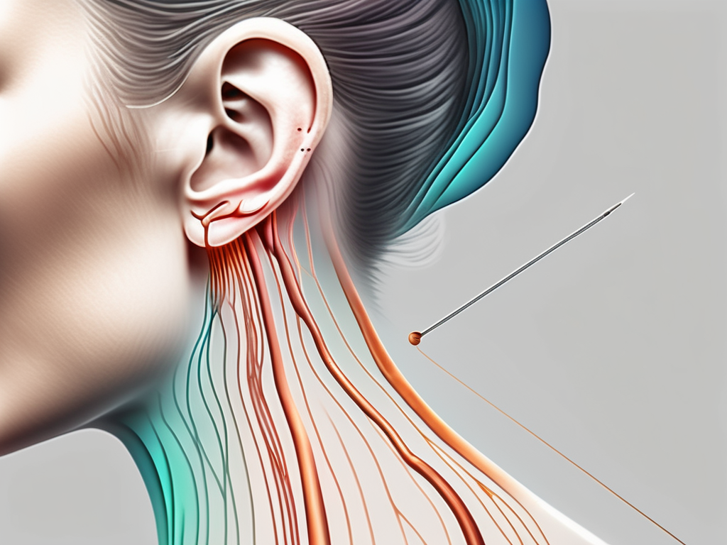 An ear with highlighted auricular nerves