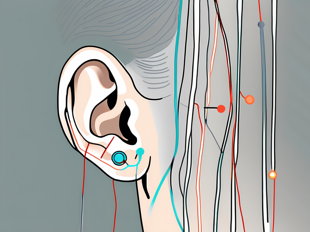 An ear with highlighted areas indicating nerve points