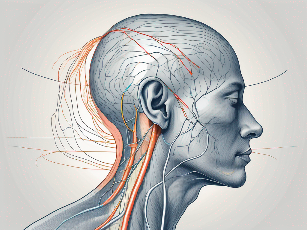 The human neck and head highlighting the path and location of the greater auricular nerve