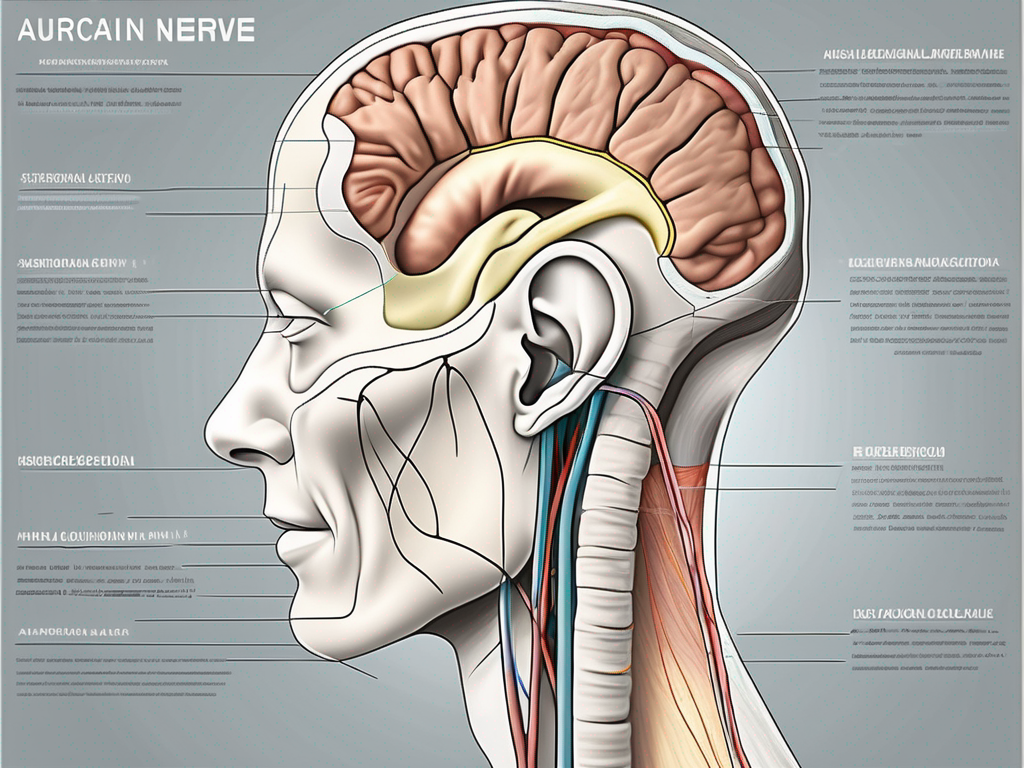 The posterior auricular nerve highlighted in a detailed anatomical diagram of the human ear