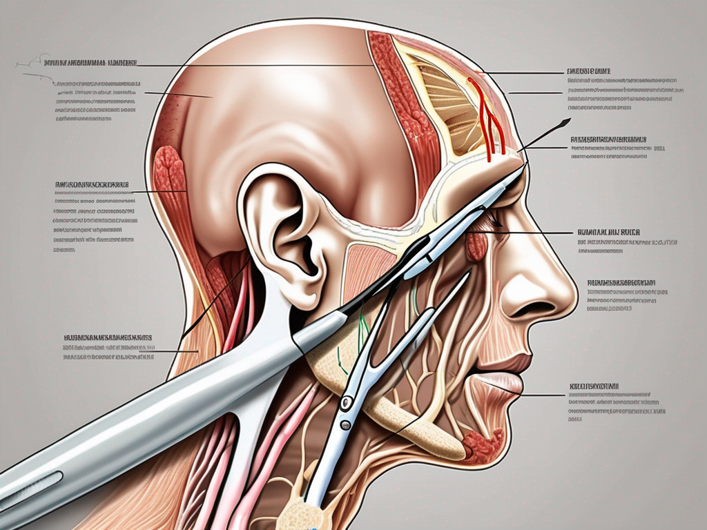 The great auricular nerve highlighted in a human ear anatomy diagram