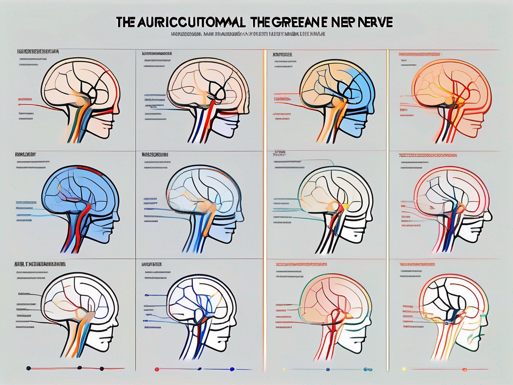 The auriculotemporal nerve and the great auricular nerve in different colors