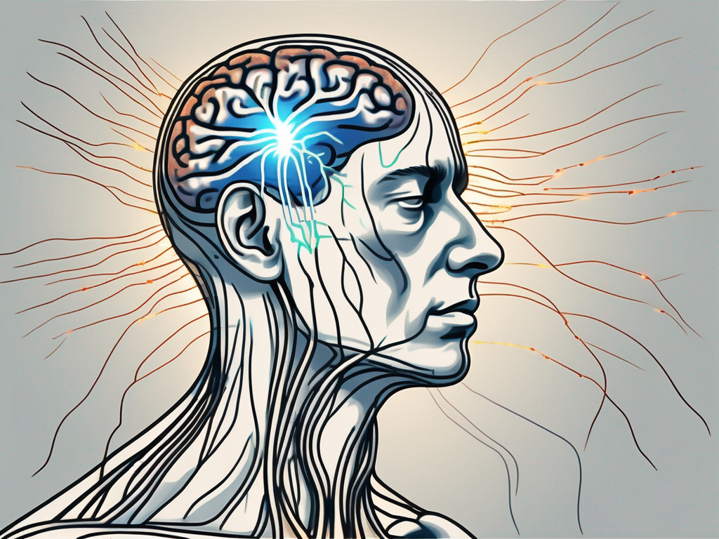 The human nervous system highlighting the great auricular nerve and the inner ear to signify dizziness