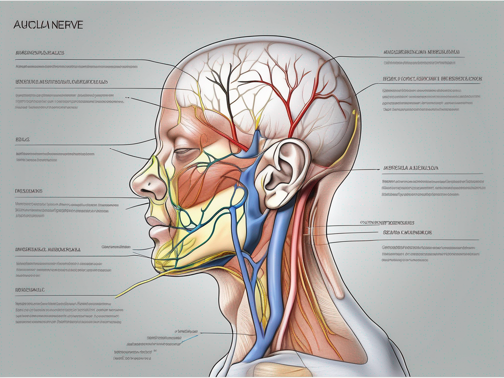 The great auricular nerve highlighting its path from the cervical plexus to the skin of the ear and surrounding area