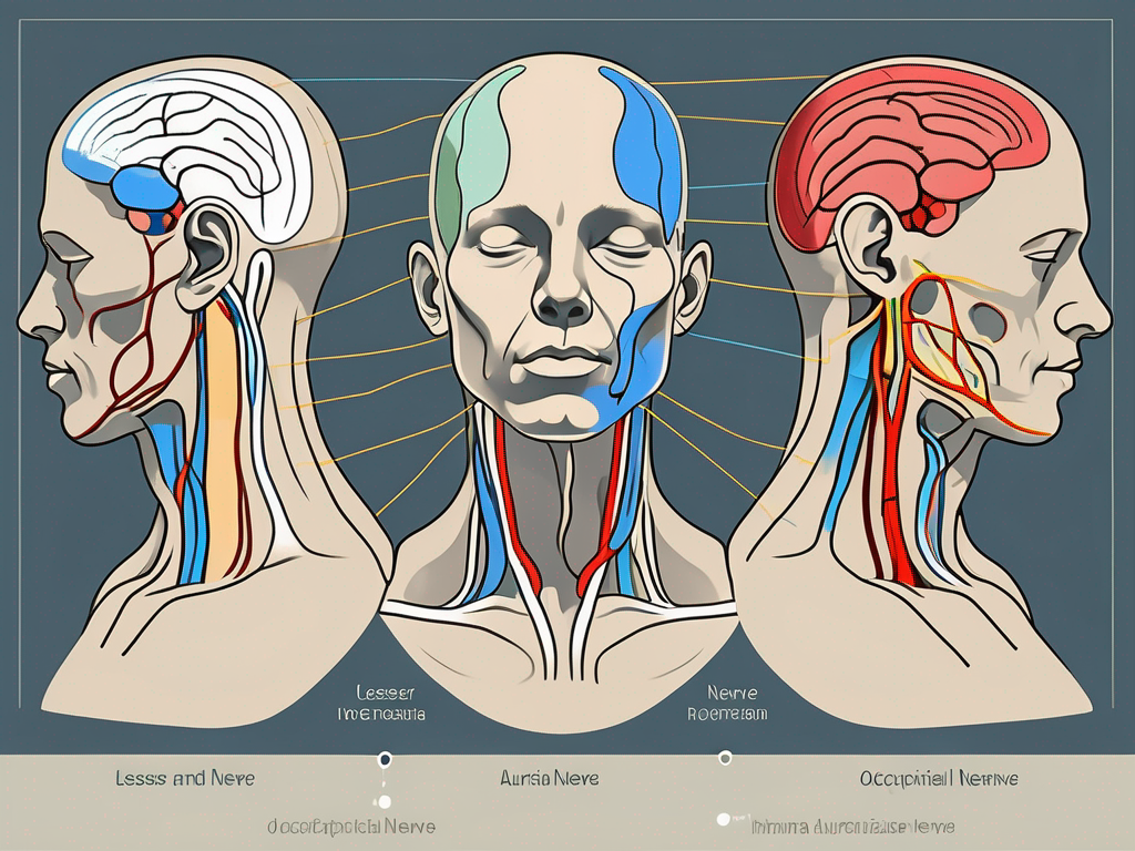 The greater and lesser occipital nerve and auricular nerve