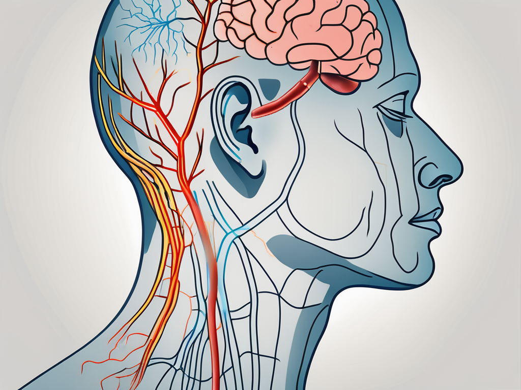 The human head and neck highlighting the pathway of the great auricular nerve