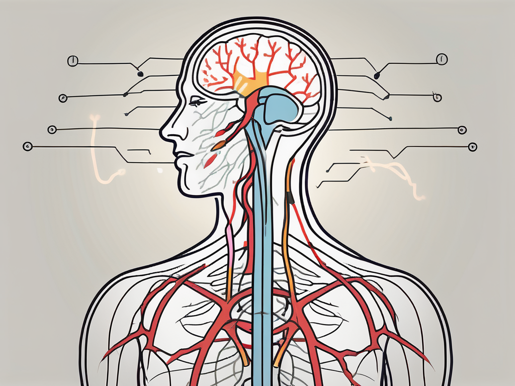 The human nervous system with a highlighted area showing the great auricular nerve