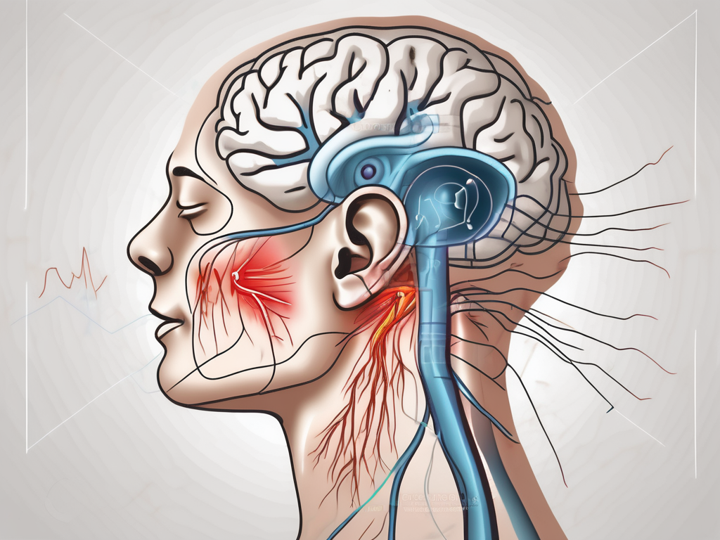 An ear with visible auricular nerve extending towards the brain