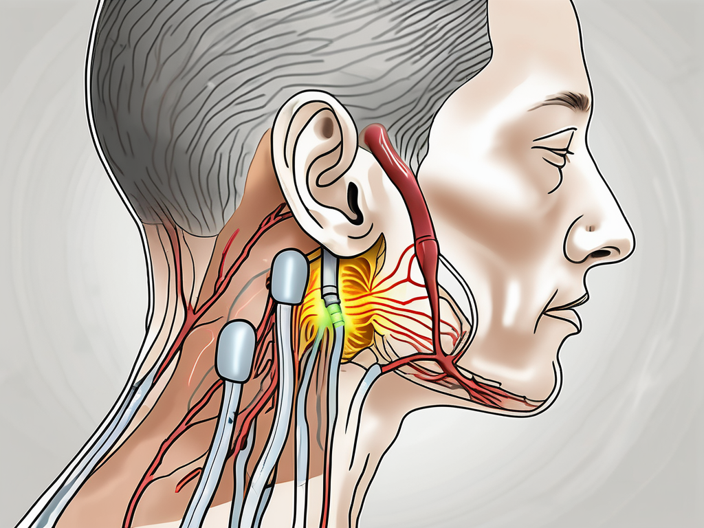 The great auricular nerve in the human neck with a radiofrequency ablation device targeting it