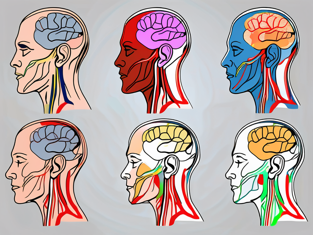 The greater auricular nerve highlighted in a human head profile