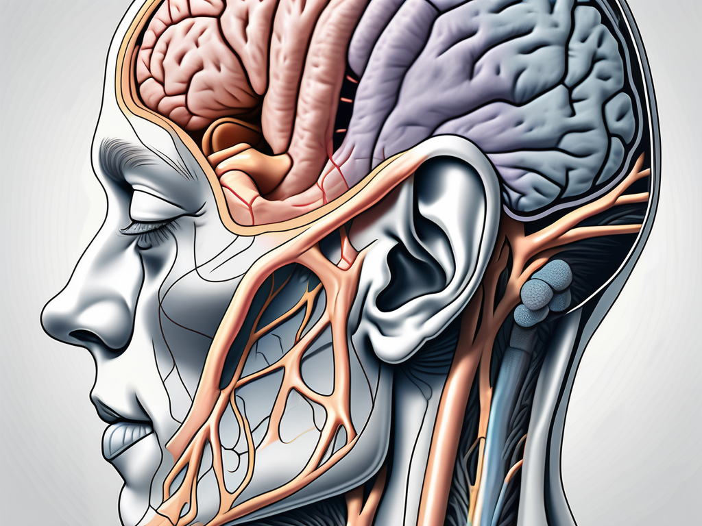 The human ear with a detailed view of the temporal auricular nerve branch