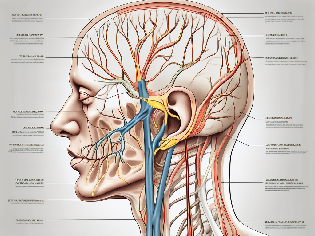 The great auricular nerve showing its location in the human body and its branches