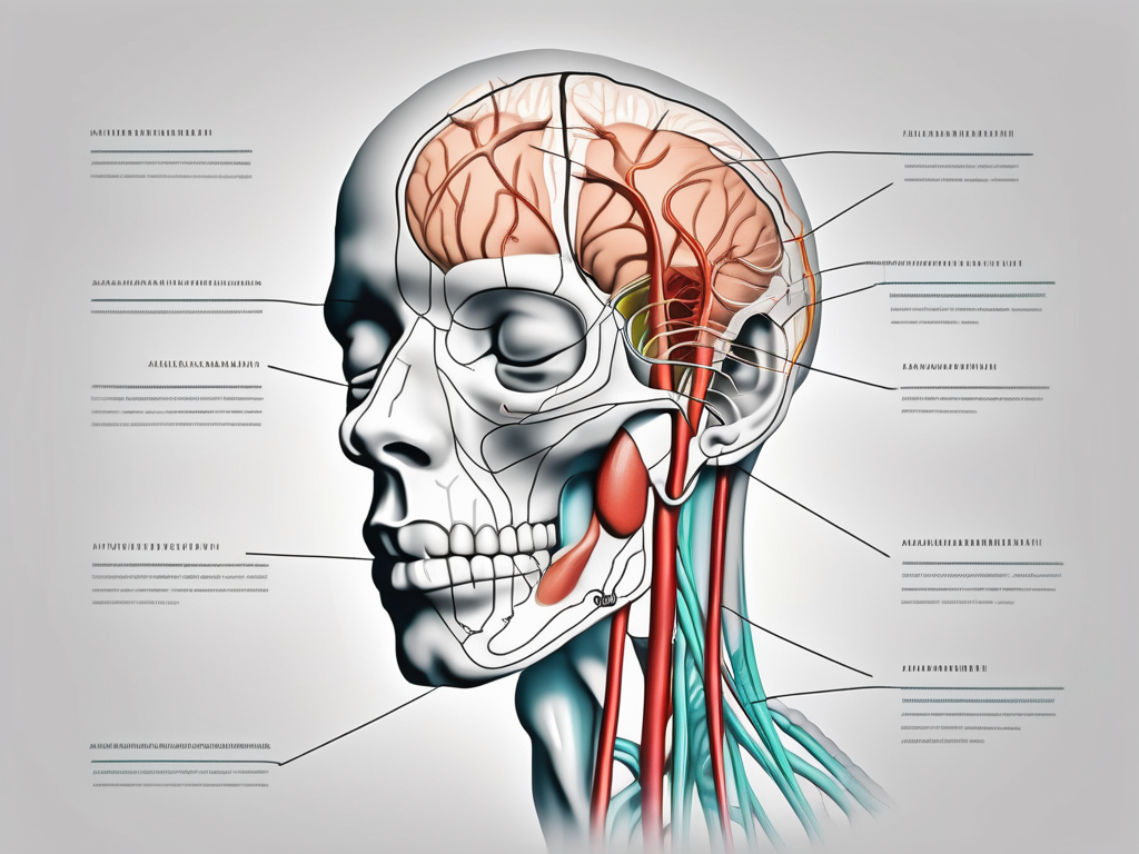 A medical setting with focus on the great auricular nerve highlighted in a human body anatomy model