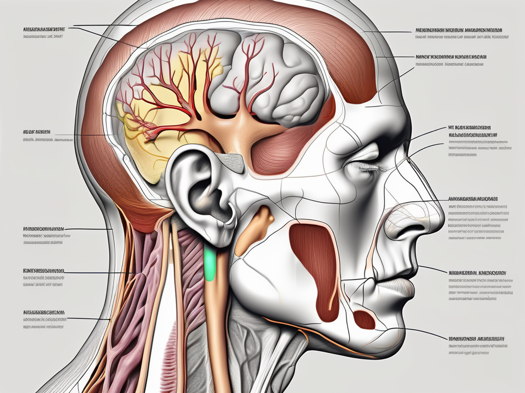 The greater auricular nerve highlighted in a human anatomy context