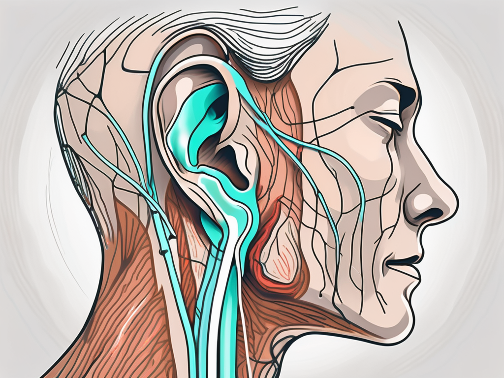 A human ear with the greater auricular nerve highlighted